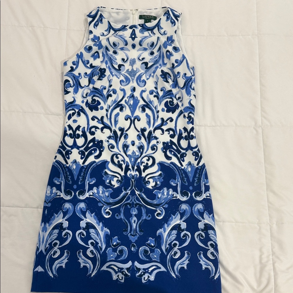 Ralph Lauren Blue and White Patterned Mini Dress sz 8